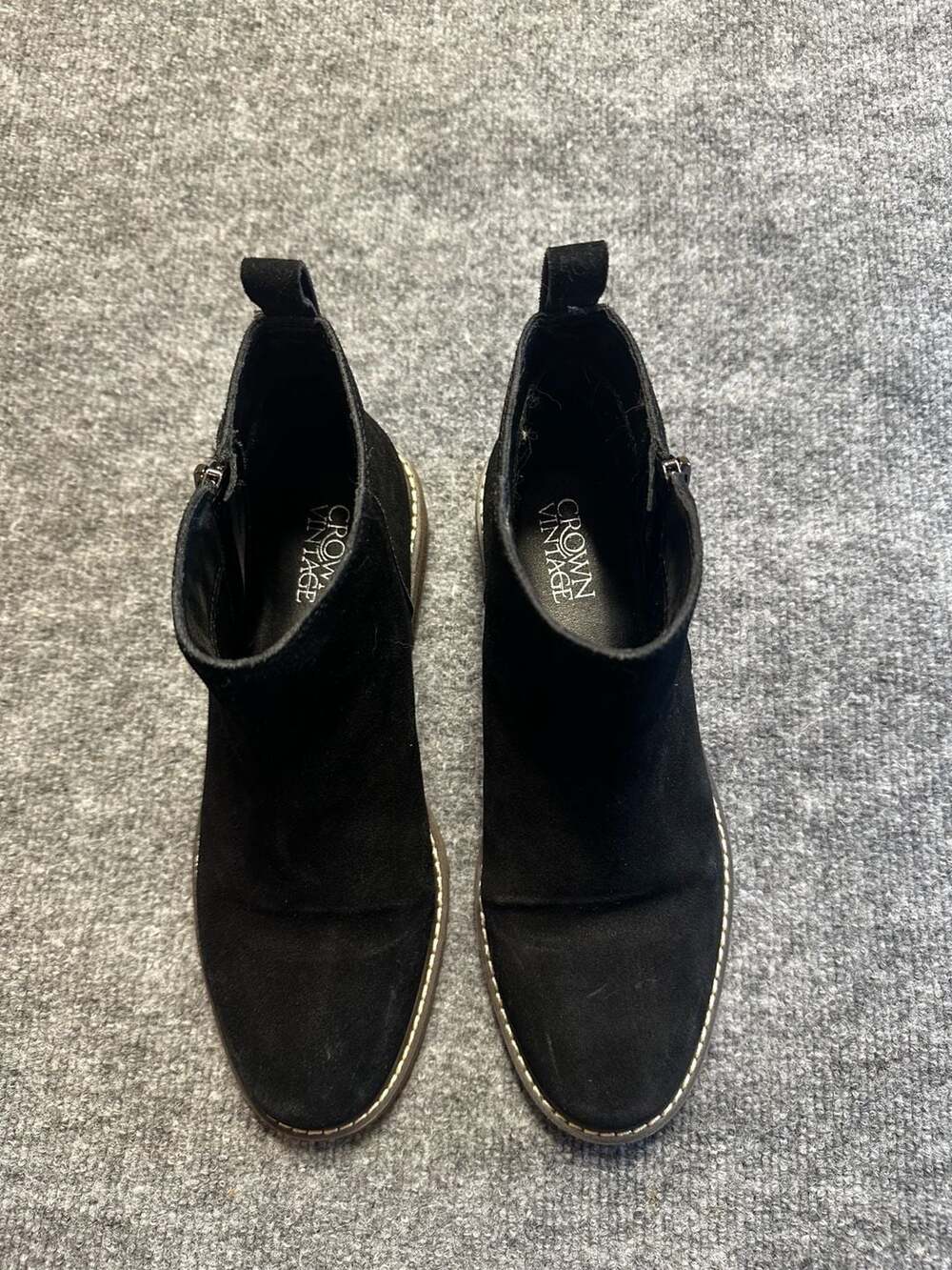 Crown Vintage Black Suede Ankle Boots Size 8.5M Classic Indie Casual Street